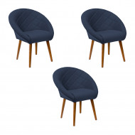 Kit 3 Poltronas Para Recepção Decorativa Estofada Berlim Pés Palito Azul