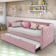 Sofá Cama Infantil Em Madeira Maciça Vintage De Tecido Veludo Pavia Rosa Dubai Php Mobilia